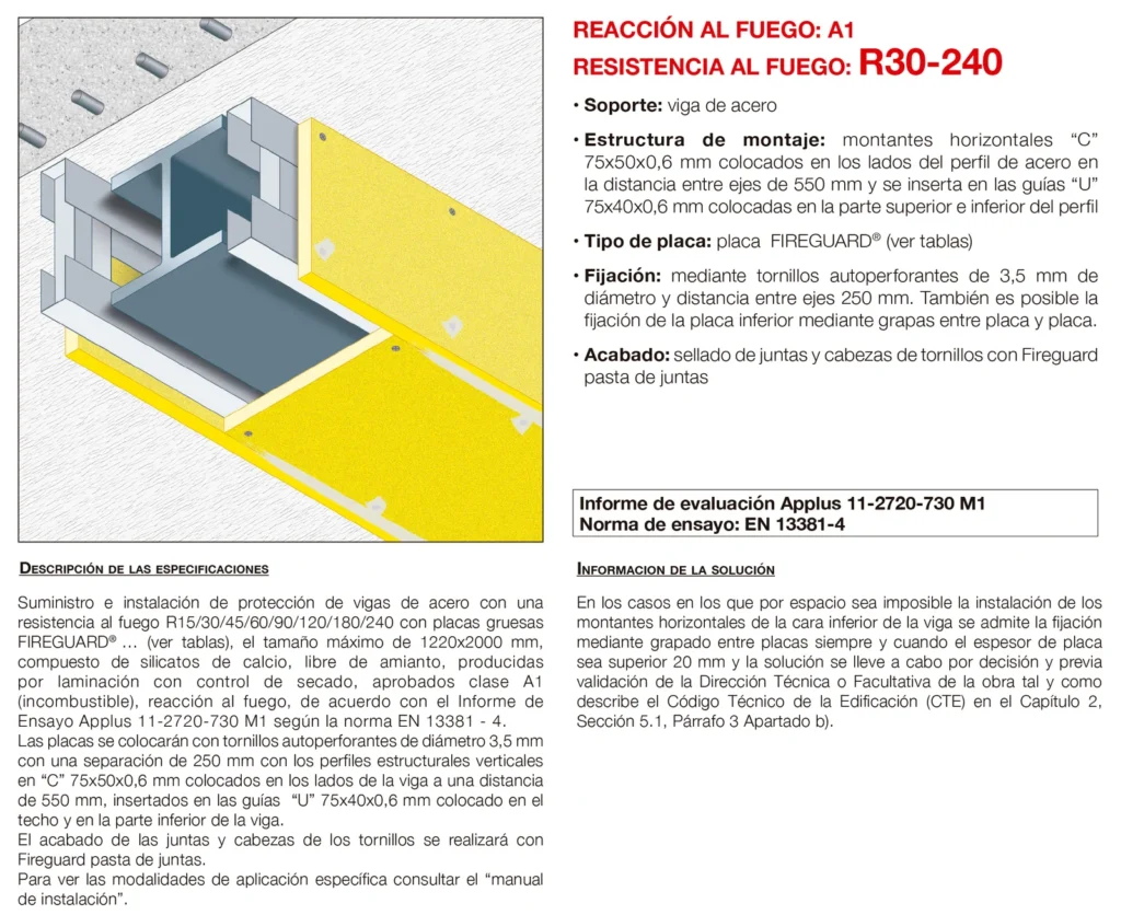 Lámina del sistema 3.02: Vigas de acero con placa, R 30 a R 240