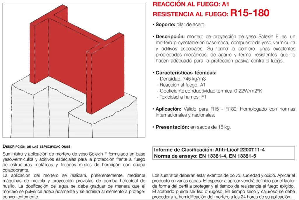 Lámina del sistema 3.05: Pilares de acero con mortero de yeso, R 15 a R 180
