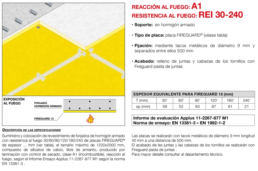 Lámina del sistema 3.16: Forjado de hormigón armado con placa, REI 30 a REI 240