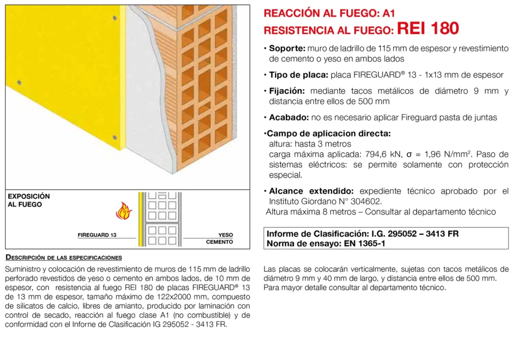Lámina del sistema 4.01: Trasdosado de fábrica de ladrillo con placa, REI 180