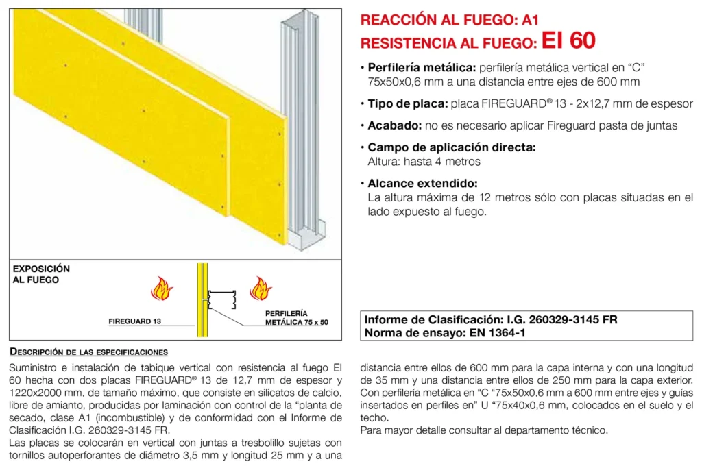 Lámina del sistema 4.03: Tabique con placa, EI 60
