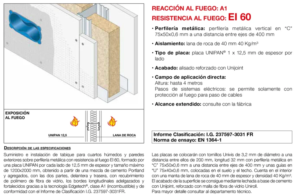 Lámina del sistema 4.11: Tabique en zonas húmedas y exterior con placa, EI 60