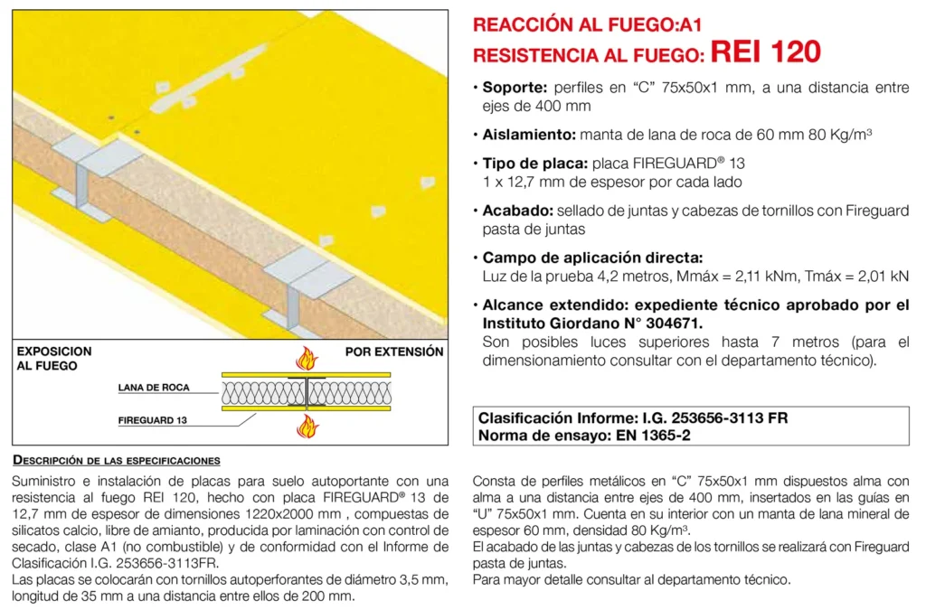 Lámina del sistema 5.01: Suelo autoportante con placa, REI 120