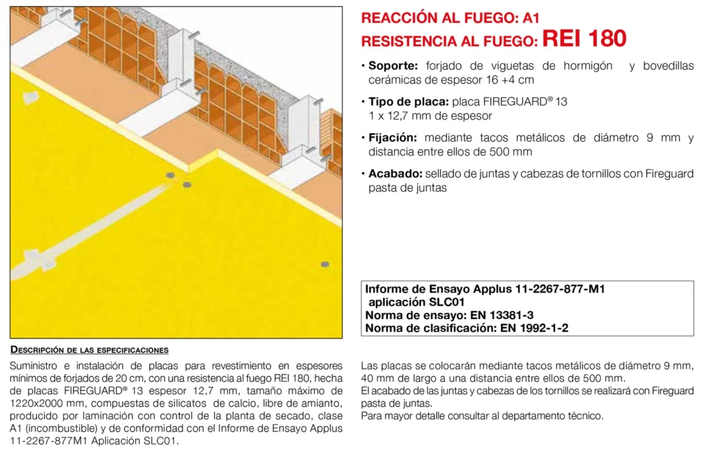Lámina del sistema 5.02: Forjado de viguetas de hormigón con placa (sin estructura), REI 180