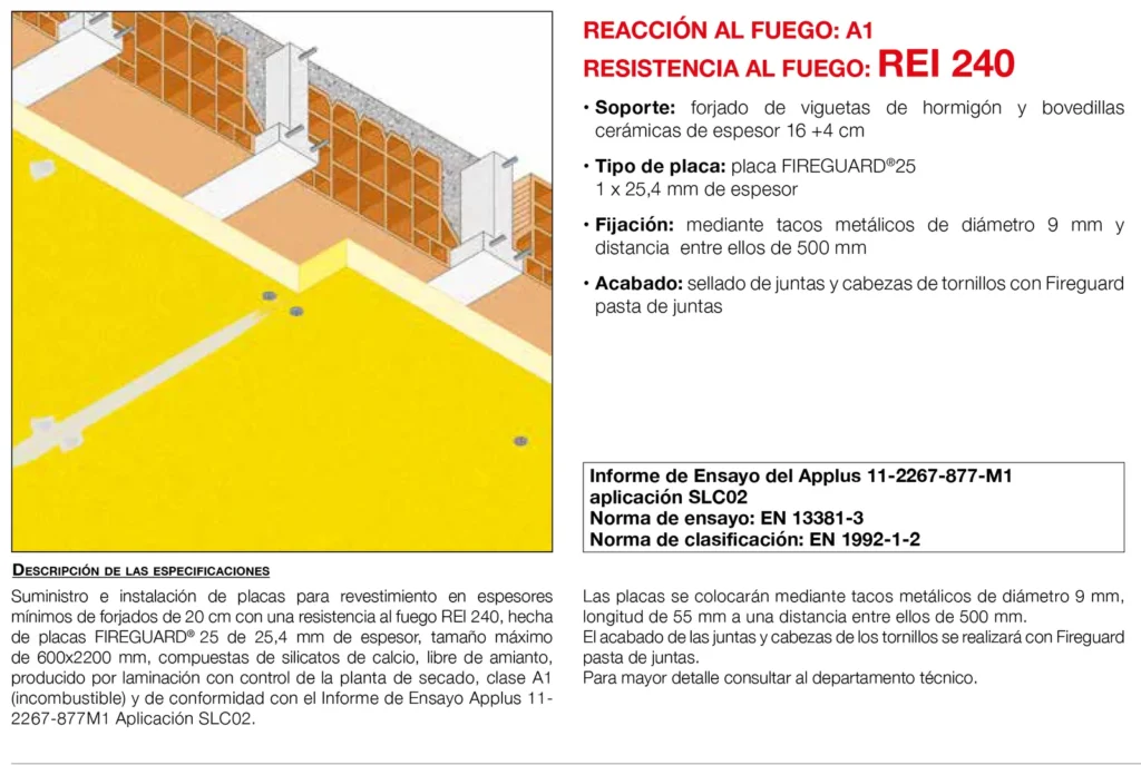 Lámina del sistema 5.03: Forjado de viguetas de hormigón con placa (sin estructura), REI 240