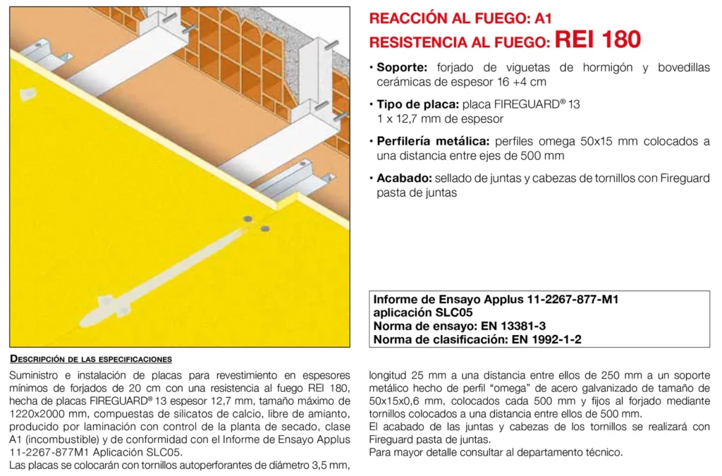 Lámina del sistema 5.04: Forjado de viguetas de hormigón con placa sobre perfiles omega, REI 180