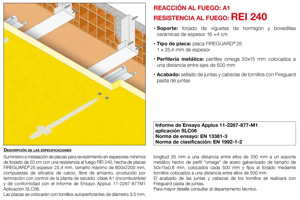 Lámina del sistema 5.05: Forjado de viguetas de hormigón con placa sobre perfiles omega, REI 240