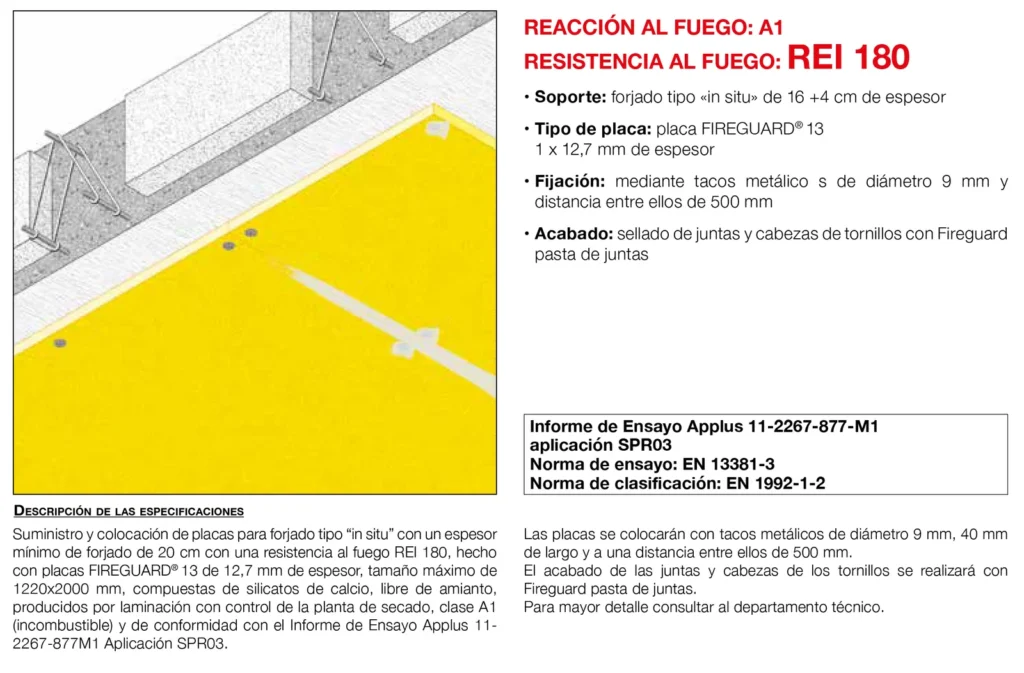 Lámina del sistema 5.06: Forjado de viguetas de hormigón «in situ» con placa, REI 180