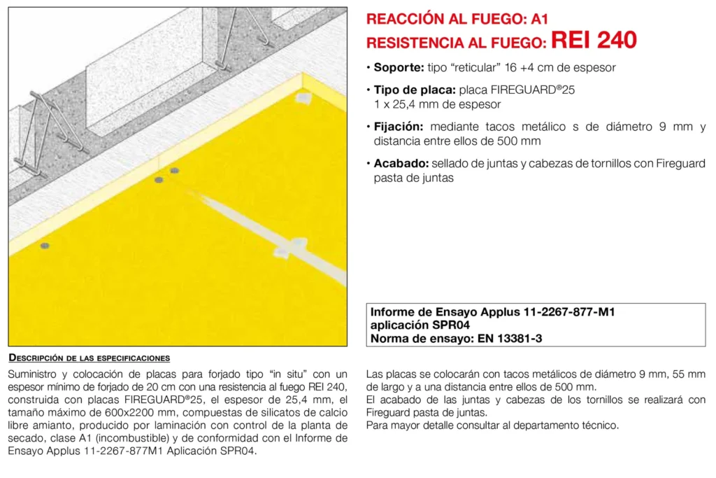 Lámina del sistema 5.07: Forjado de viguetas de hormigón «in situ» con placa, REI 240
