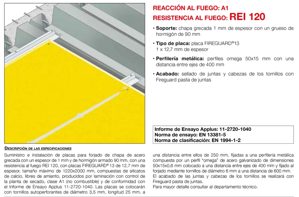 Lámina del sistema 5.08: Forjado de hormigón de chapa colaborante con placa, REI 120