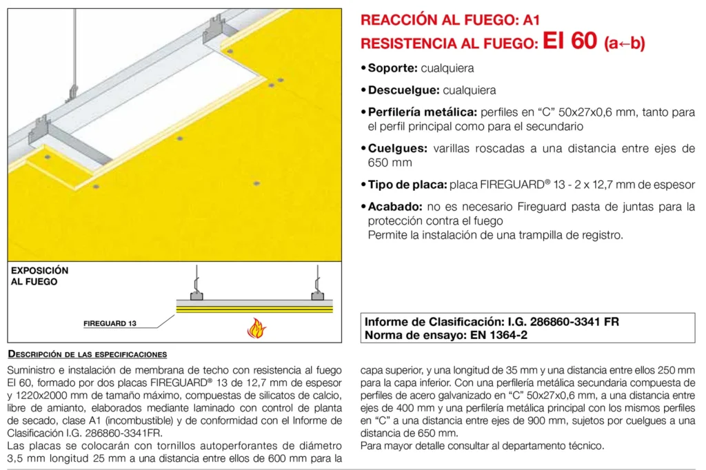 Lámina del sistema 5.22: Techo independiente con placa, EI 60