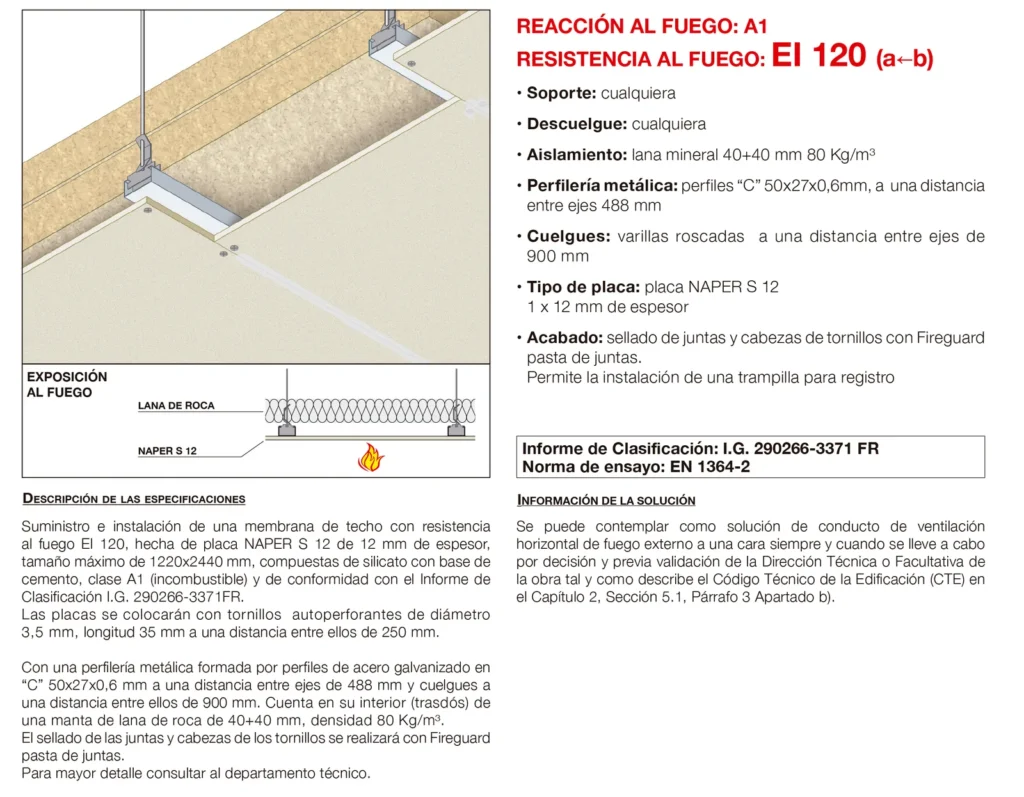 Lámina del sistema 5.24: Techo independiente con lana y placa, EI 120