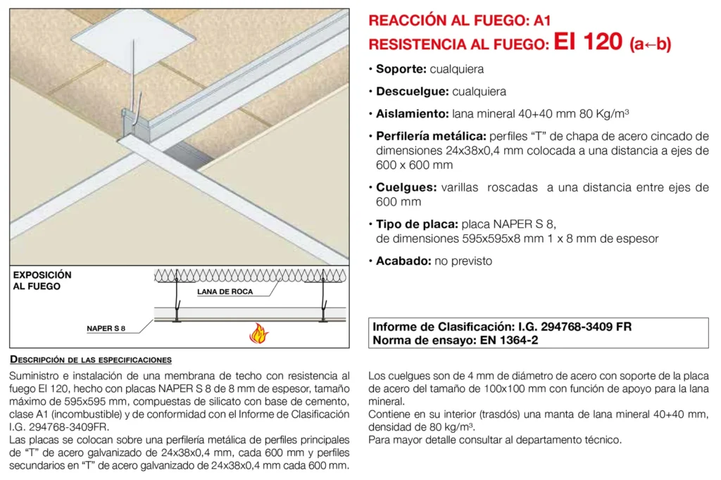 Lámina del sistema 5.25: Techo independiente registrable con placa, EI 120