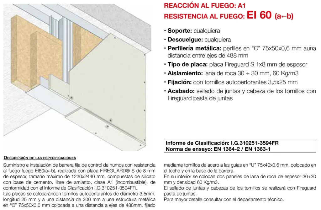 Lámina del sistema 5.50: Barreras fijas de control de humos con placa, EI 60