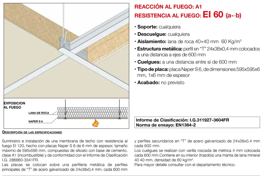 Lámina del sistema 5.52: Techo independiente registrable con placa, EI 60