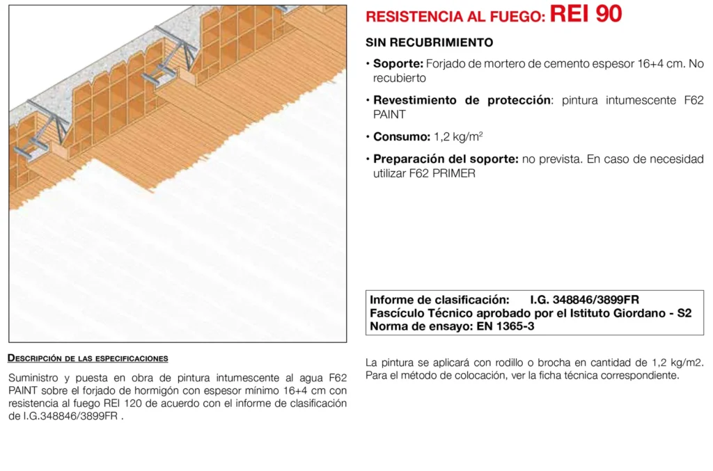 Lámina del sistema 5.54: Forjado de bovedilla cerámica y viguetas cerámicas con pintura intumescente, REI 90