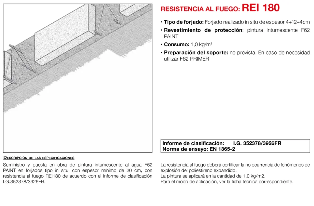 Lámina del sistema 5.57: Forjado de hormigón in situ con pintura intumescente, REI 180