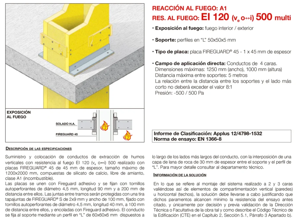 Lámina del sistema 6.07: Conducto de extracción de humos vertical con placa, EI 120