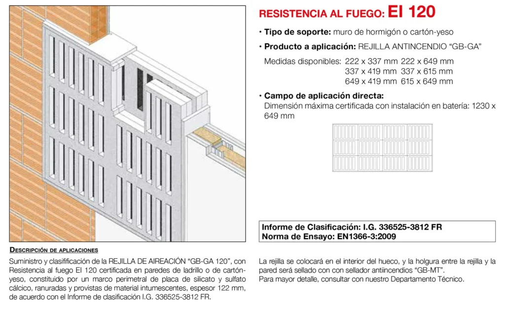 Lámina del sistema 8.17: Rejilla de aireación antiincendio GB-GA 120